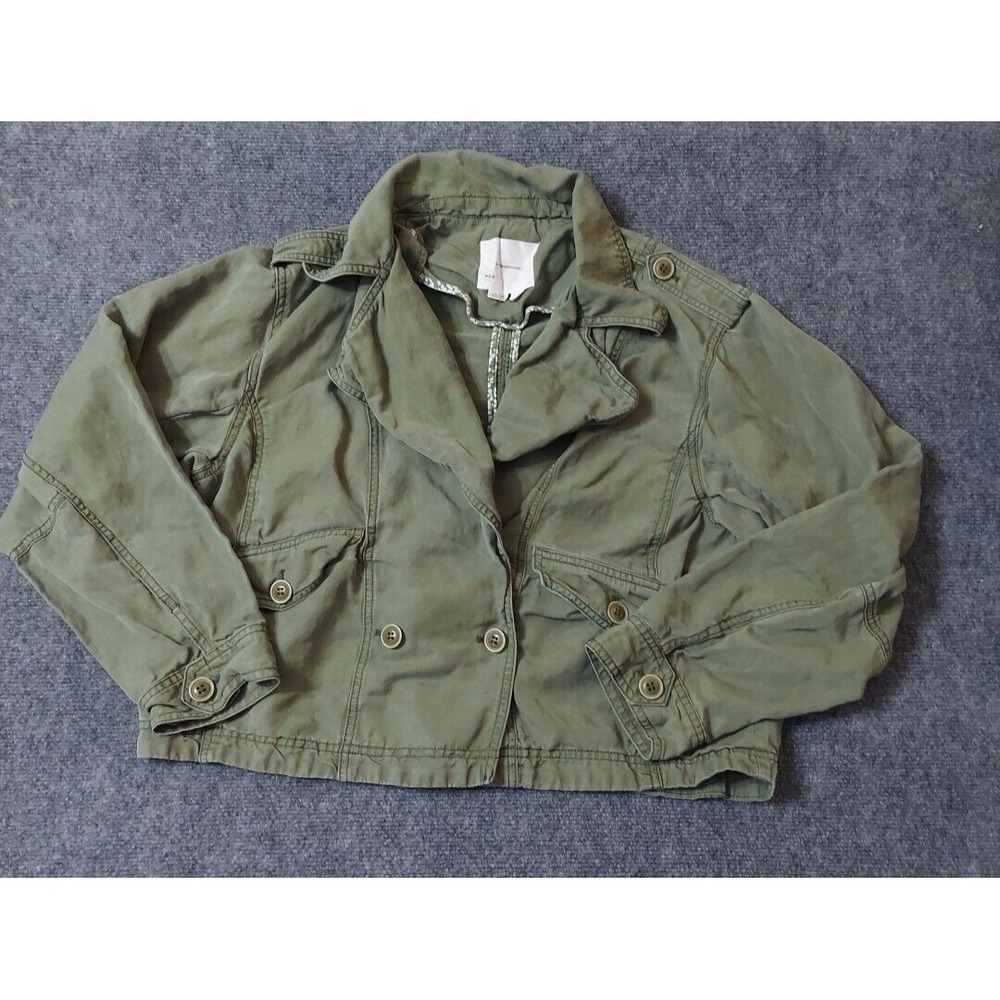 Anthropologie Jacket Blazer Womens Small Green Military Style Linen/Tencel Blend